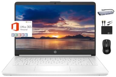 HP 2024 Premium 14" Micro-Edge Portable Laptop Student Business, Intel Quad-Core N4120, 8GB RAM, 192GB (64GB eMMC+ 128GB Card), Webcam, WiFi, Windows 11S + 1 Year Office 365, MarxsolAccessory White