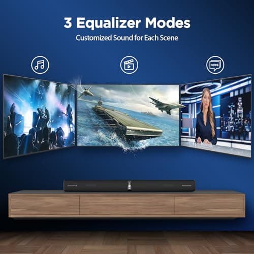Sound Bar for Smart TV,90W Soundbar with Bluetooth/ARC/Optical/AUX Connect, Auto Volume Boost, 3 Customizable Equalizer Modes, 2 in 1 Detachable Soundbar for TV/PC/Gaming/Projectors