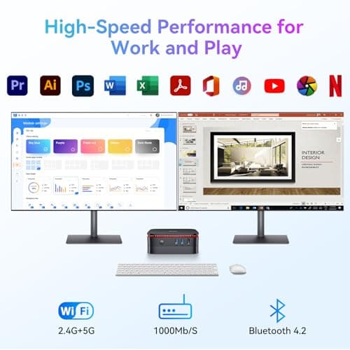Blackview MP60 Mini PC with 13 Gen Intel N150, 16GB DDR4 512GB M.2 SSD Mini Desktop Computer, 4K Dual Display/2*HDMI, Big Fan+LED Breathing Light+Removable Base, VESA for Home&Office