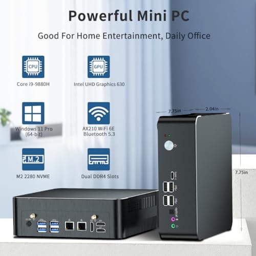 msecore Mini PC i9, 64GB RAM 1T SSD Desktop Computer with Core i9-9880H (Upto 4.8GHz), 2*HDMI, 1*DP, Triple Display, 4K@60Hz, Dual 2.5G LAN, Optical, USB-C, Wi-Fi 6E, Bluetooth 5.3, Windows 11 Pro