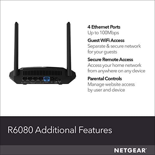 NETGEAR WiFi Router (R6080) - AC1000 Dual Band Wireless Speed (up to 1000 Mbps) | Up to 1000 sq ft Coverage & 15 devices | 4 x 10/100 Fast Ethernet ports | 5 GHz