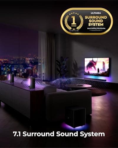 ULTIMEA 7.1ch Virtual Surround Sound Bar, Sound Bar for Smart TV with 2 Surround Speakers, Surround Sound System for TV with RGB, 6.5" Subwoofer, Peak Power 410W, App, HDMI/OPT/AUX/BT Apollo S70 Ultra