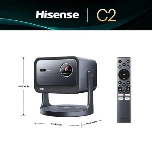 Hisense C2 4K UHD Triple Color RGB Laser Portable Mini Projector, 65”~300", 2000 ANSI Lumens, 110% BT.2020 Wide Color Gamut, Dolby Vision, Sound by JBL, Netflix, WIFI 6E