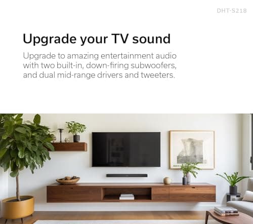 Denon DHT-S218 Sound Bar (Black), 2.1-Channel, 3D Audio with Dolby Atmos, 2 Built-in Subwoofers, Dual Midrange Drivers & Tweeters, 4K UHD HDMI with eARC, Dialog Enhancer, Multi-Pairing & Multi-Point