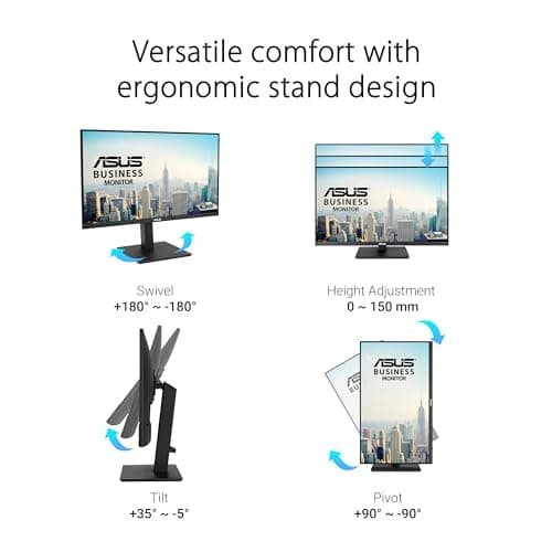 ASUS 27” 4K Business Monitor (VA27UQSB) - UHD (3840 x 2160), IPS, Frameless, HDR10, DisplayPort, Dual HDMI, Speakers, Eye Care, Ergonomic, pivot, swivel, height adjustable, DisplayWidget, 3yr warranty