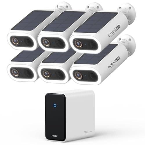 AOSU 4K Solar Security Cameras Wireless Outdoor, Expandable to 16TB (32GB Built-in) HomeCortex Home Security System + 6 Extra Solar Panel, AI Face Recognition & Behavior Detection, 6-Cam Kit