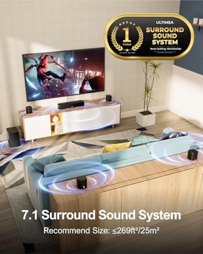 ULTIMEA 7.1ch Virtual Surround Sound Bar, Sound Bar for Smart TV with 4 Surround Speakers, Peak Power 330W, Surround Sound System for TV, App Control, TV Soundbar with Subwoofer, Opt/AUX/BT, Aura A40