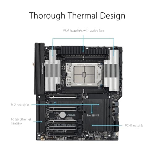 ASUS Pro WS TRX50-SAGE WIFI CEB Workstation motherboard, AMD Ryzen Threadripper PRO 7000 WX,ECC R-DIMM DDR5, 36 power-stage, WiFi 7,PCIe 5.0 x 16,PCIe 5.0 M.2, 10 Gb and 2.5 Gb LAN, multi-GPU support.
