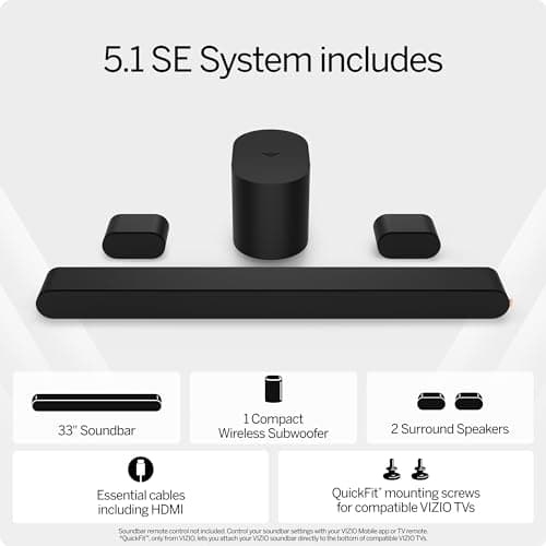 Vizio SV510X-0806B-RB Dolby Atmos 5.1 Channel 33 Inch Soundbar System - (Renewed)