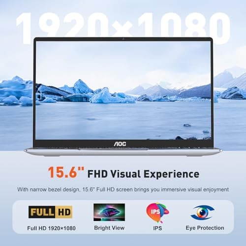 AOC 2025 AX15 Laptop Computer, 15.6-inch FHD Screen, Work Laptops with N97 Processor(Up to 3.6GHz) 16GB RAM, 512GB SSD, Windows 11 Laptop Computer, Light&Thin, Metal Shell, Webcam, Type-C, USB3.2