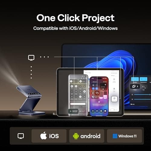 Aurzen ZIP Tri-Fold DLP Truly Mini Projector, Pocket Size, Zero-Lag Focus, One-Click Screen Mirroring, Full-Screen Mode, Type-C Fast Charging, 5,000mAh Battery, Indoor Outdoor Portable Projector, Blue