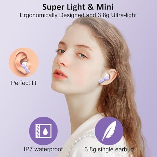 Wireless Earbuds, 2025 Bluetooth 5.4 Headphones NEW Ear Buds 40H Bass Stereo in-Ear Earphones ENC Noise Cancelling Earbuds with 4 HD Mic, USB-C LED Display IP7 Waterproof Sport Headset for Android iOS
