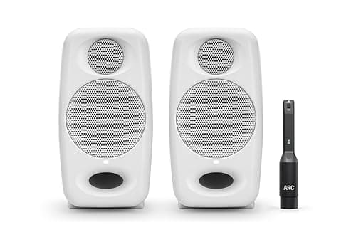 IK Multimedia Premium Version iLoud Micro Monitor Pro White (Pair) 50 Watt Portable & Powerful Reference Studio Monitor, Class D High-Efficiency Amplifier, Custom-Made Drivers for Music Mixing