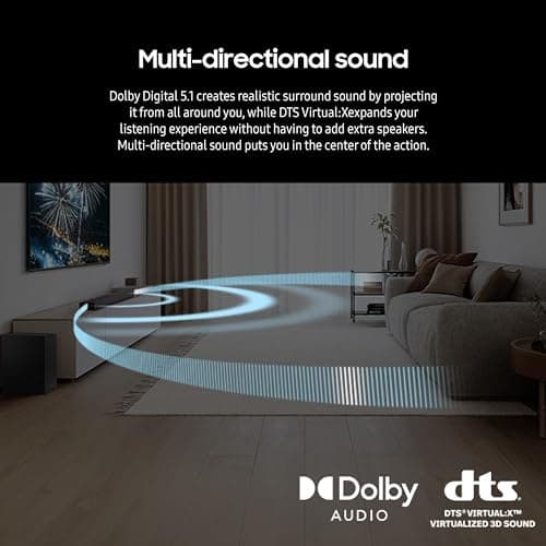 Samsung HW-B750D/ZA 5.1 ch Soundbar w/ Dolby Audio, Surround Sound expansion, Bass Boost, Adaptive Sound, DTS Virtual:X, Wireless Subwoofer, 2024