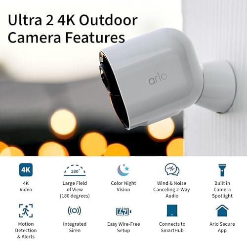 Arlo Ultra 2 Spotlight Camera 4K HDR (2 Cameras, SmartHub Included & Required) | Wireless Home Security Camera | Color Night Vision, Motion Sensor, 180º View, 2-Way Audio, White