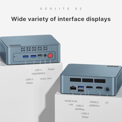 Mini PC E2, AMD Ryzen 5 3550H Mini Computers, 16GB RAM 512GB NVMe SSD, USB-C & Dual HDMI Ports Triple Display Desktop PC, RJ45 LAN, WiFi 5/Bluetooth 5.0