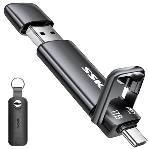 SSK 1TB USB-C Thumb Drive - Up to 1000MB/s, Dual Type-C/USB-A Flash Drive (3.2 Gen 2), Compatible with iPhone 15/PS4/Windows/Mac