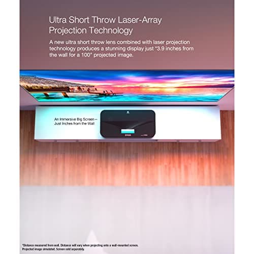 Epson EpiqVision Ultra LS800 Ultra Short Throw 3-Chip 3LCD Smart Streaming Laser Projector, 4,000 Lumens, 4K PRO-UHD, HDR, 150" Class, Android TV, 2.1ch Yamaha Built-in Speakers - Black (Renewed)