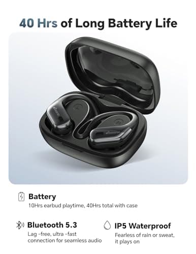 Bluetooth Headphones Wireless Earbuds: Sweatproof & Waterproof, 40H Playtime Wireless Ear Buds with Earhooks, Secure Fit Over Ear Buds with Mic, White Elephant Stocking Stuffers for Men Women