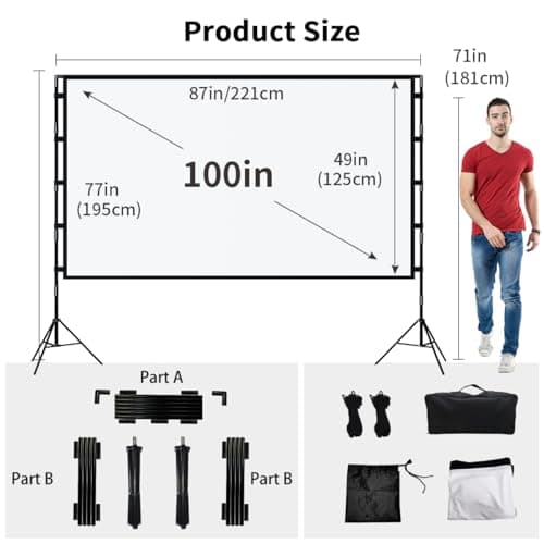 Projector Screen with Stand, Towond 100 inch Outdoor Projector Screen Portable Indoor Projection Screen 16:9 4K Rear Front Movie Screen with Carry Bag for Home Backyard Theater