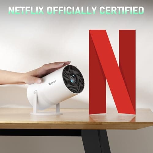 [Netflix Officially & Electric Focus] Mini Projector with WiFi and Bluetooth, XuanPad Full HD 1080P Portable Projector, 210° Rotatable Stand, Auto Keystone, Dust Removal and Heat Dissipation Design