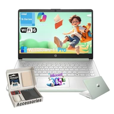 HP Student Business Laptop Computer - w/Microsoft Office Lifetime & External DVD Drive • 16GB RAM • 128GB UFS & 256GB Extend Micro SD • Intel 4-Core Processor • HD Display • Win11 Pro(Green)