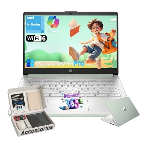 HP Student Business Laptop Computer - w/Microsoft Office Lifetime & External DVD Drive • 16GB RAM • 128GB UFS & 256GB Extend Micro SD • Intel 4-Core Processor • HD Display • Win11 Pro(Green)