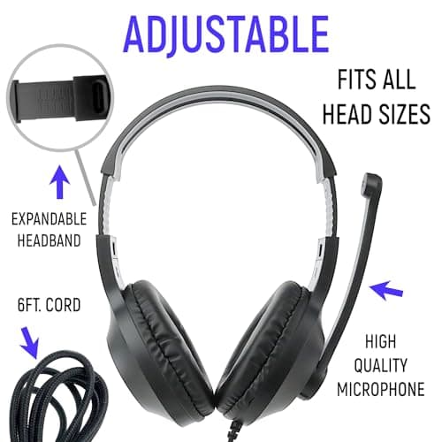 Bulk Headphones for Classroom with Microphone, Heavy-Duty School Pack Wired Headphones for Students with Rotating Boom Mic. Teacher Must Haves from Elementary to College (12 Pack Black)
