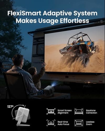 JMGO N1S 4K Smart Portable Projector, Triple Laser, 1100 ISO Lumens, Gimbal Instant Auto Focus, Google TV, Netflix, 110% BT.2020, HDR10, 10W Dolby Audio, Blu-ray 3D, 200" for Home, Outdoor, Gaming