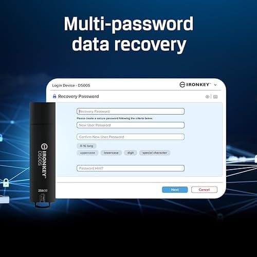 Kingston Ironkey D500S 128GB Encrypted Flash Drive | Dual Hidden Partition | FIPS 140-3 Level 3 | XTS-AES 256-bit | BadUSB and Brute Force Protection | Multi-Pin Option | IKD500S/128GB
