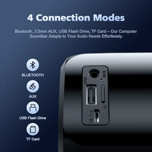 Computer Speakers for Desktop PC, HiFi Stereo Poratble Bluetooth Speaker, Computer Soundbar, 3.5mm Aux-in Computer Sound Bar with Deep Impactful Bass, Gaming Speakers for PC,Laptop,Tablet