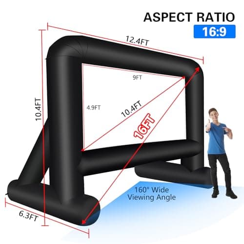 16 Feet Inflatable Movie Screen Outdoor, Projection Screen with Air Blower, Tie-Downs and Storage Bag - Easy Set up, Blow Up Screen for Backyard Movie Night, Theme Party