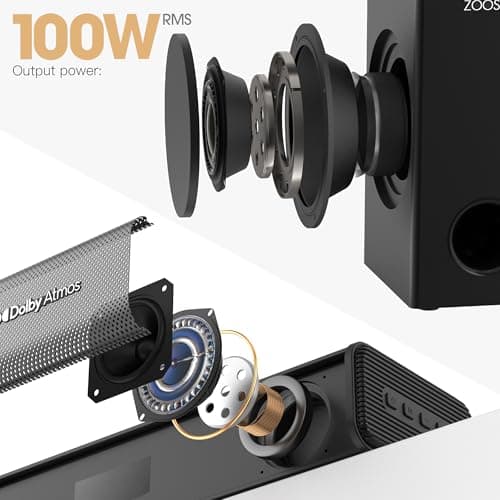 2.1CH Dolby Atmos Soundbar 100W Sound Bars for Smart TV Subwoofer Included Bluetooth 5.3 with HDMI-EARC/Optical/AUX Connection Game Mode Surround Home Theater Audio for TV