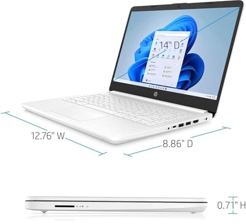 HP 14" Ultra Light Laptop for Student & Home (Intel Quad-Core N4120, 4GB RAM, 128GB (64GB + 64GB SD), 1-Year Office 365) 11-Hr Long Battery Life, IST HUB, Webcam, Win 11 Home in S Mode, Snow White