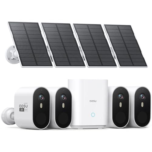 AOSU Solar Security Cameras Wireless Outdoor, 2K QHD Home Security System, 4-Cam Kit with 166° Ultra-Wide View, Cam-to-Cam Sync, 32GB Homebase Local Storage, Color Night Vision, No Monthly Fee