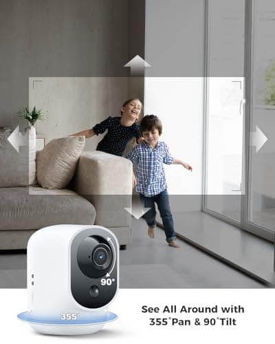 COCOCAM 2K Indoor Pan/Tilt Security Camera with 5200mAh Battery, WiFi Camera,Wireless for Baby Monitor/Pet/Home Security, AI Recognition, PIR Human Detection, 2.4G WiFi (White)