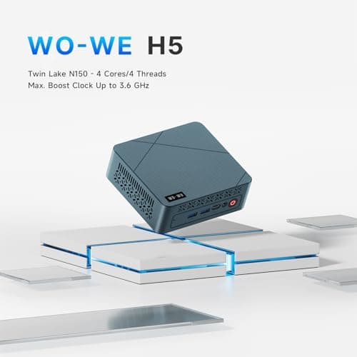 wo-we H5 Mini PC, Twin Lake N150 (Upgraded N100) Desktop Computer, 16GB DDR4 RAM 512GB PCIe SSD, Graphics 4K Triple Display Dual HDMI 2.0/USB-C, 2.5GbE RJ45 WiFi5/BT5.0,