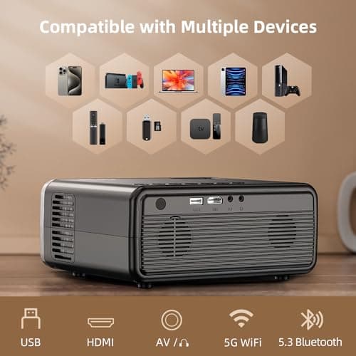 FUDONI Projector with WiFi and Bluetooth 4K Supported, Upgraded Outdoor Movie Projector Native 1080P 12000L,Portable Video Projector for Home Theater,Compatible w/HDMI/USB/iOS/Android/Windows/TV Stick