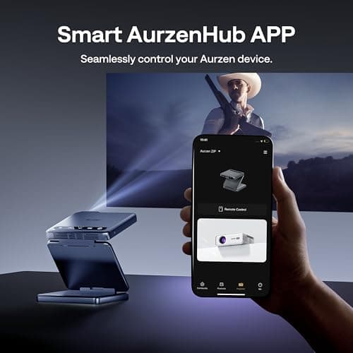 Aurzen ZIP Tri-Fold DLP Truly Mini Projector, Pocket Size, Zero-Lag Focus, One-Click Screen Mirroring, Full-Screen Mode, Type-C Fast Charging, 5,000mAh Battery, Indoor Outdoor Portable Projector, Blue