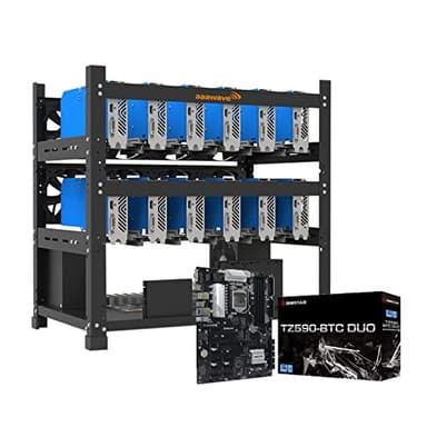 12GPU Open Frame Mining Rig Frame Chassis with Biostar TZ590-BTC Duo Motherboard for Crypto Currency Mining