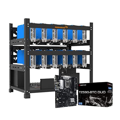 12GPU Open Frame Mining Rig Frame Chassis with Biostar TZ590-BTC Duo Motherboard for Crypto Currency Mining