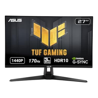 ASUS TUF Gaming 27" 2K HDR Monitor (VG27AQ1A) - QHD (2560 x 1440), IPS, 170Hz (Supports 144Hz), 1ms, Extreme Low Motion Blur, Speaker, G-SYNC Compatible, VESA Mountable, DisplayPort, HDMI,BLACK