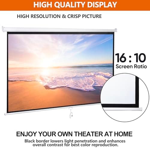 ZENY Portable Projector Screen Pull Down, 100 Inch 16:10 Video Projection Screen Home Theater, Retractable Projector Screen, Moive Screen Indoor Outdoor, Wall Mount (100'' 16:10 White)