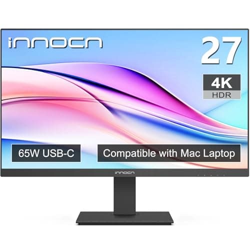 INNOCN 27 Inch 4K Monitor Computer UHD 3840 x 2160 LCD IPS Display, HDR400, USB C 65W, DP, HDMI, PC Monitor for Mac Laptop, 1.07B+ Colors, Built-in Speakers, Pivot/Height Adjustable Stand, Black