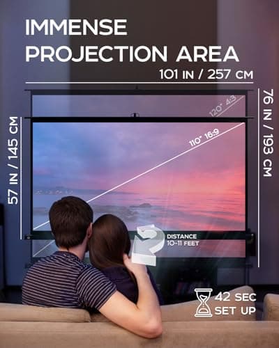 Projector Screen with Stand 120 inch - Indoor and Outdoor Projection Screen for Movie or Office Presentation - 4:3 HD Premium Wrinkle-Free Tripod Screen