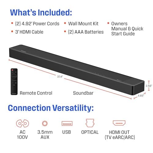 Westinghouse 3.1.2 Channel All-in-One Soundbar with Dolby Atmos and Digital Plus, Built-in Low Frequency Driver and Height Speakers, 210W Surround Sound, Bluetooth, Easy Setup, Roku TV Ready