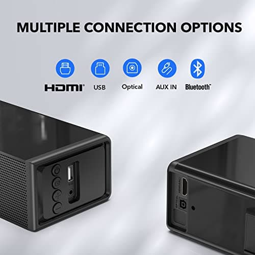 Small Sound Bar for TV, PC, Gaming, Surround Sound System, Mini TV Speaker Soundbar with Bluetooth/HDMI ARC/Optical/AUX/USB Connections