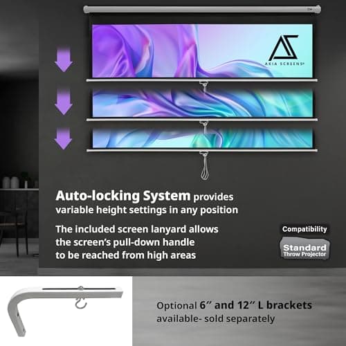 Akia Screens 110 inch Pull Down Projector Screen Manual B 16:9 8K 4K HD 3D Ceiling Wall Mount White Portable Projection Screen Retractable Auto Locking for Indoor Movie Home Theater Office AK-M110H1