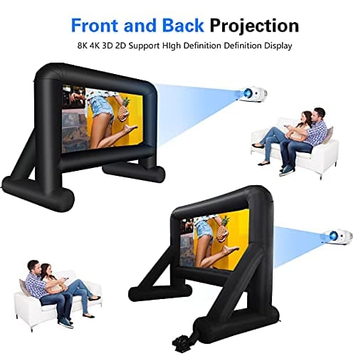 16 Feet Inflatable Movie Screen Outdoor, Projection Screen with Air Blower, Tie-Downs and Storage Bag - Easy Set up, Blow Up Screen for Backyard Movie Night, Theme Party