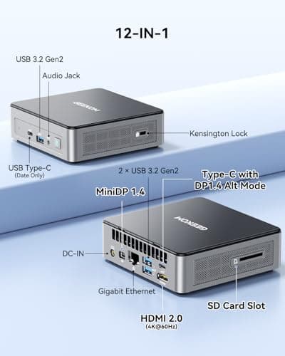 GEEKOM Air12 Mini PC with 13th Gen Intel N150, 16GB DDR5 512GB NVMe SSD Mini Desktop Computer, 4K Triple Display via HDMI 2.0+MiniDP 1.4+USB-C, SD Slot, WiFi 6/BT5.2, Gigabit LAN, VESA for Home&Office